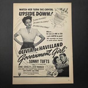 1943 Government Girl Olivia de Havilland Vintage Movie Print Ad RKO Hollywood
